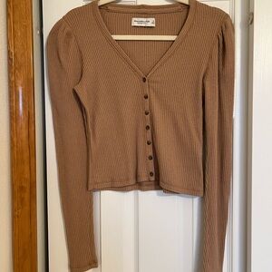 Brown Ribbed Button-Up Long Sleeve